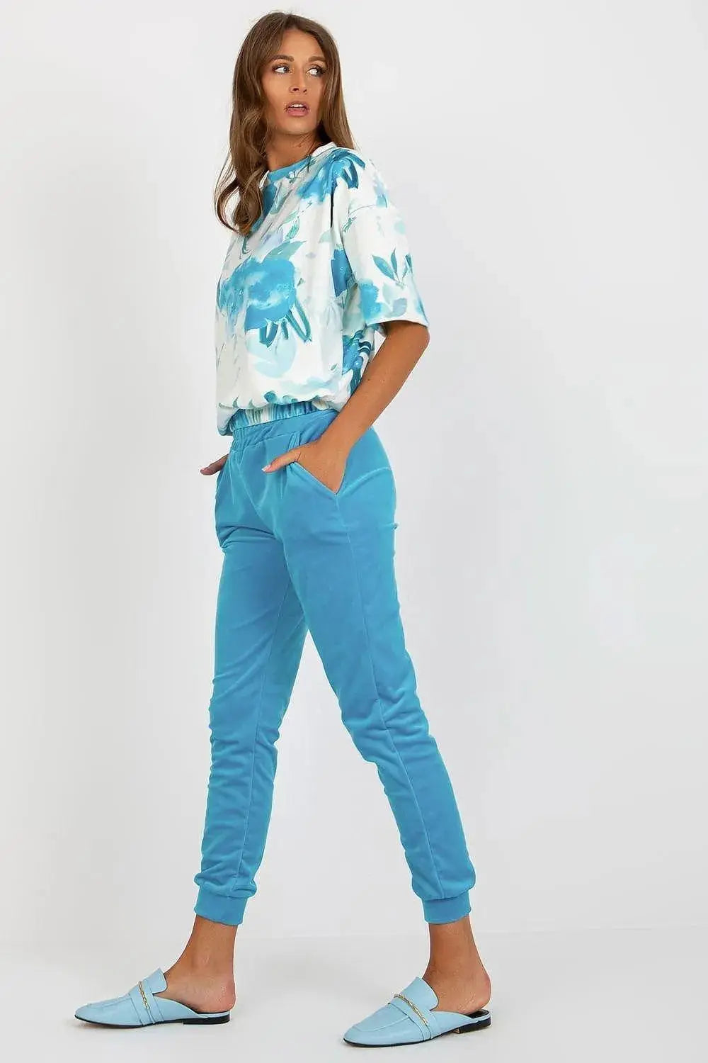 Rue Paris Velour Blouse and Pants Set  Adomoo