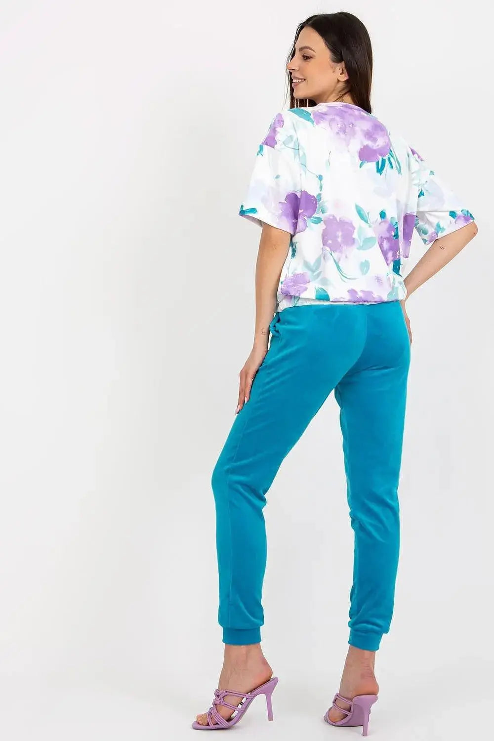 Rue Paris Velour Blouse and Pants Set  Adomoo