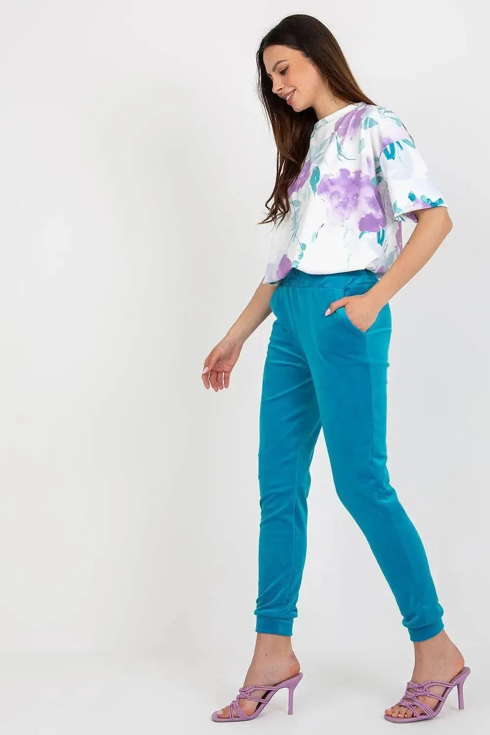 Rue Paris Velour Blouse and Pants Set  Adomoo