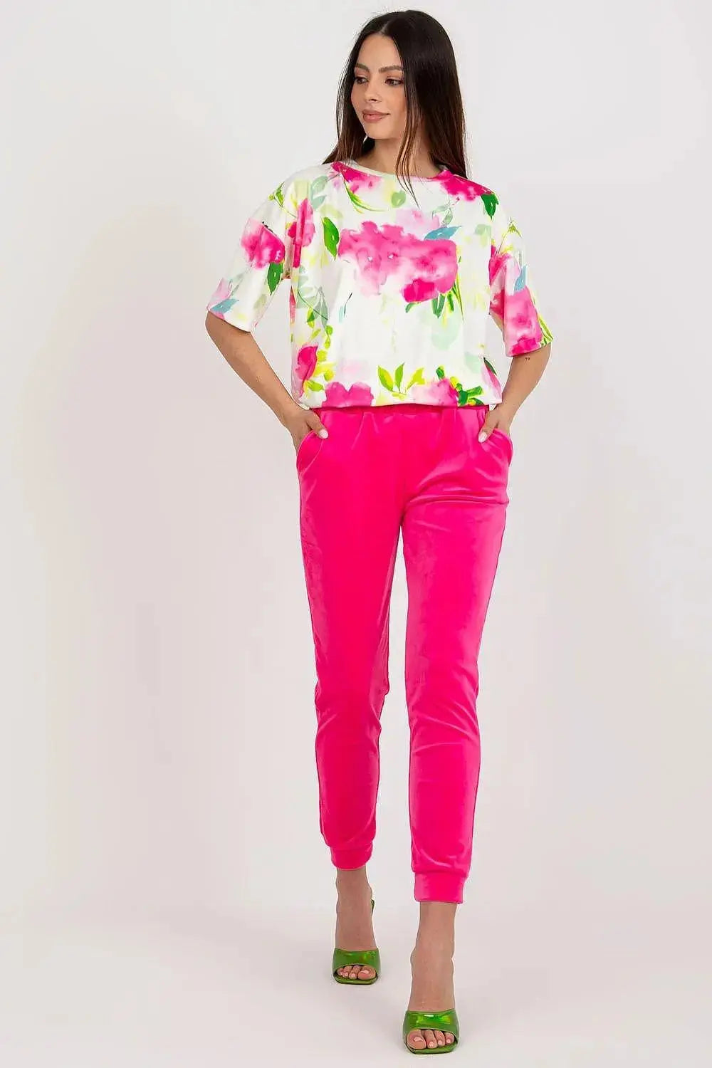 Rue Paris Velour Blouse and Pants Set  Adomoo