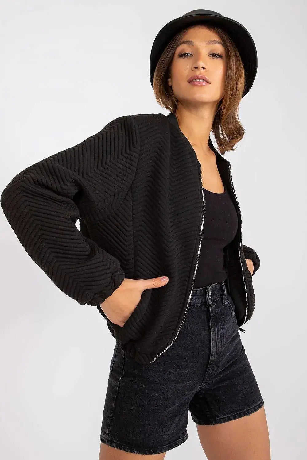 Rue Paris black long sleeve denim jacket  Adomoo