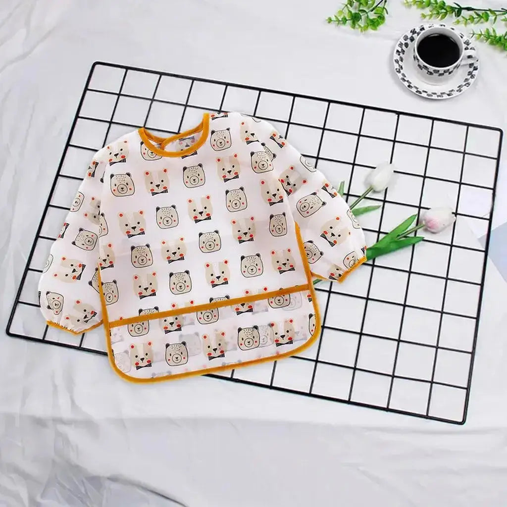 Baby Bibs New Cute Children Baby Stuff Toddler Waterproof Long Sleeve Art Smock Feeding Bib Apron for Kids 1-4 Years  Adomoo