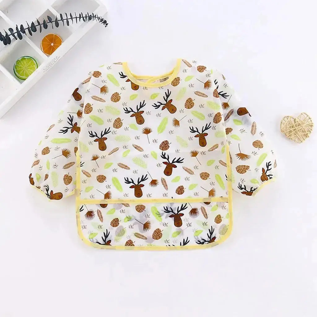 Baby Bibs New Cute Children Baby Stuff Toddler Waterproof Long Sleeve Art Smock Feeding Bib Apron for Kids 1-4 Years  Adomoo