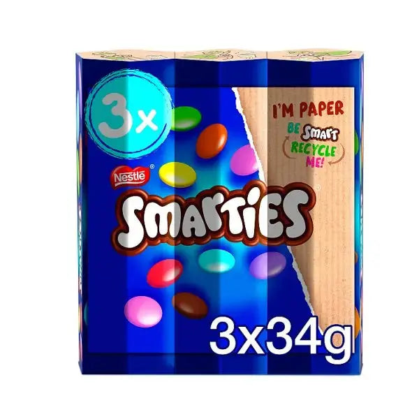 Smarties Milk Chocolate Tube 3 Pack Multipack 102g (Case of 16)  Adomoo