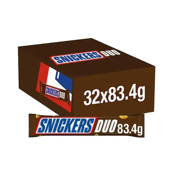 Snickers Caramel, Nougat & Peanuts Chocolate Snack Bar Duo 83.4g (Case of 32)  Adomoo