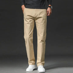 Spring Men's Casual Pants - Straight Fit Cotton Stretch Chino Trousers for Work and Business Wear - Khaki Fashion Regular  Adomoo