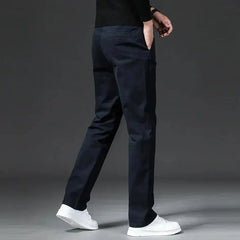Spring Men's Casual Pants - Straight Fit Cotton Stretch Chino Trousers for Work and Business Wear - Khaki Fashion Regular  Adomoo