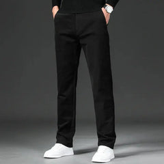 Spring Men's Casual Pants - Straight Fit Cotton Stretch Chino Trousers for Work and Business Wear - Khaki Fashion Regular  Adomoo