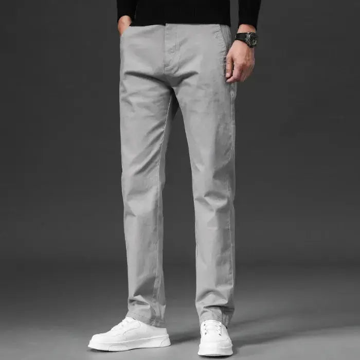 Spring Men's Casual Pants - Straight Fit Cotton Stretch Chino Trousers for Work and Business Wear - Khaki Fashion Regular  Adomoo