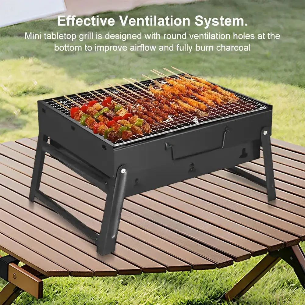 Stainless Steel Folding Charcoal BBQ Grill – Mini Tabletop Barbecue Tool for Outdoor Cooking, Camping & Picnics  Adomoo