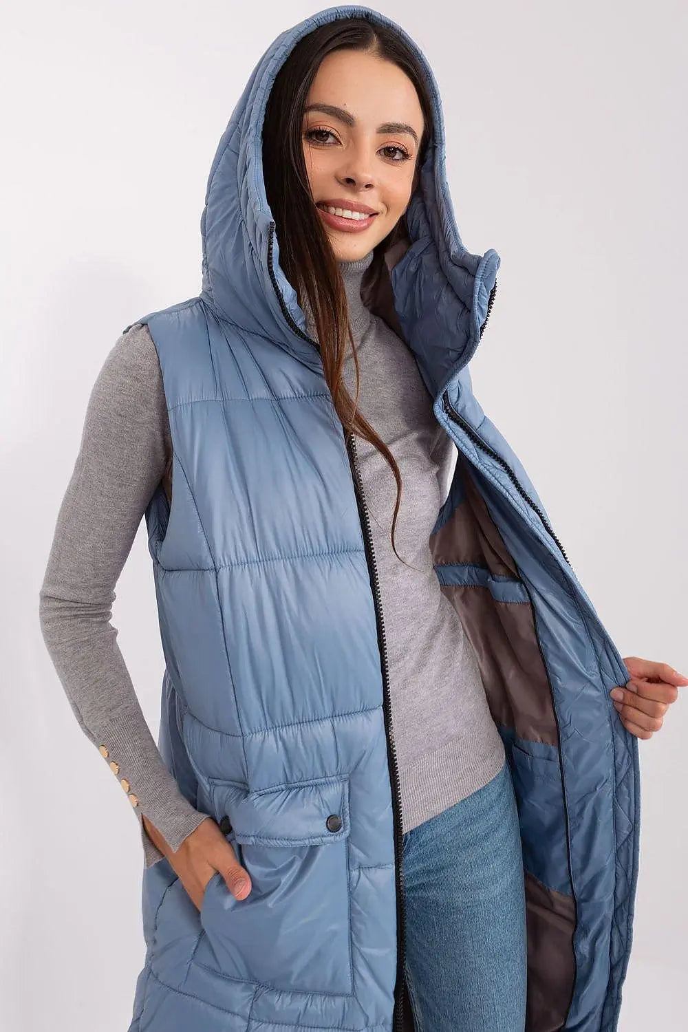 Subleve quilted zippered vest with hood  Adomoo