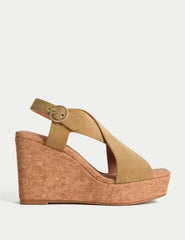 Suede Crossover Wedge Sandals  Adomoo