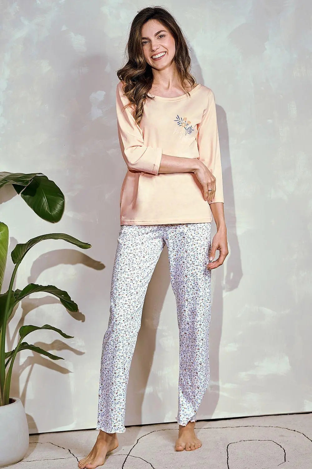 Taro 3/4-sleeve blouse and half-round neckline Women's pajamas  Adomoo