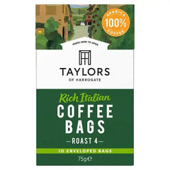 Taylors of Harrogate Rich Italian Coffee Bags 10 Enveloped Bags 75g (Case of 3)  Adomoo