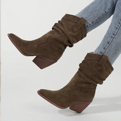 Thick Heel Brown High Heels Women's Ankle Boots  Adomoo