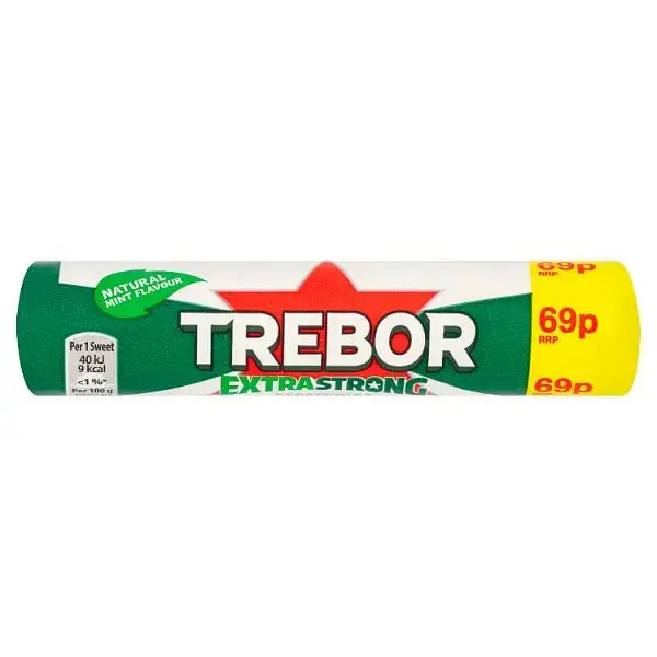 Trebor Extra Strong Peppermint Mints Roll 69p PMP 41.3g (Case of 40)  Adomoo