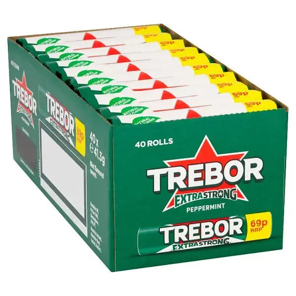 Trebor Extra Strong Peppermint Mints Roll 69p PMP 41.3g (Case of 40)  Adomoo
