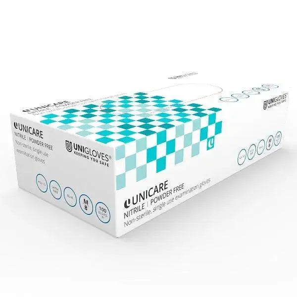 Unicare Blue Nitrile Powder Free Gloves - unit (Medium)  Adomoo