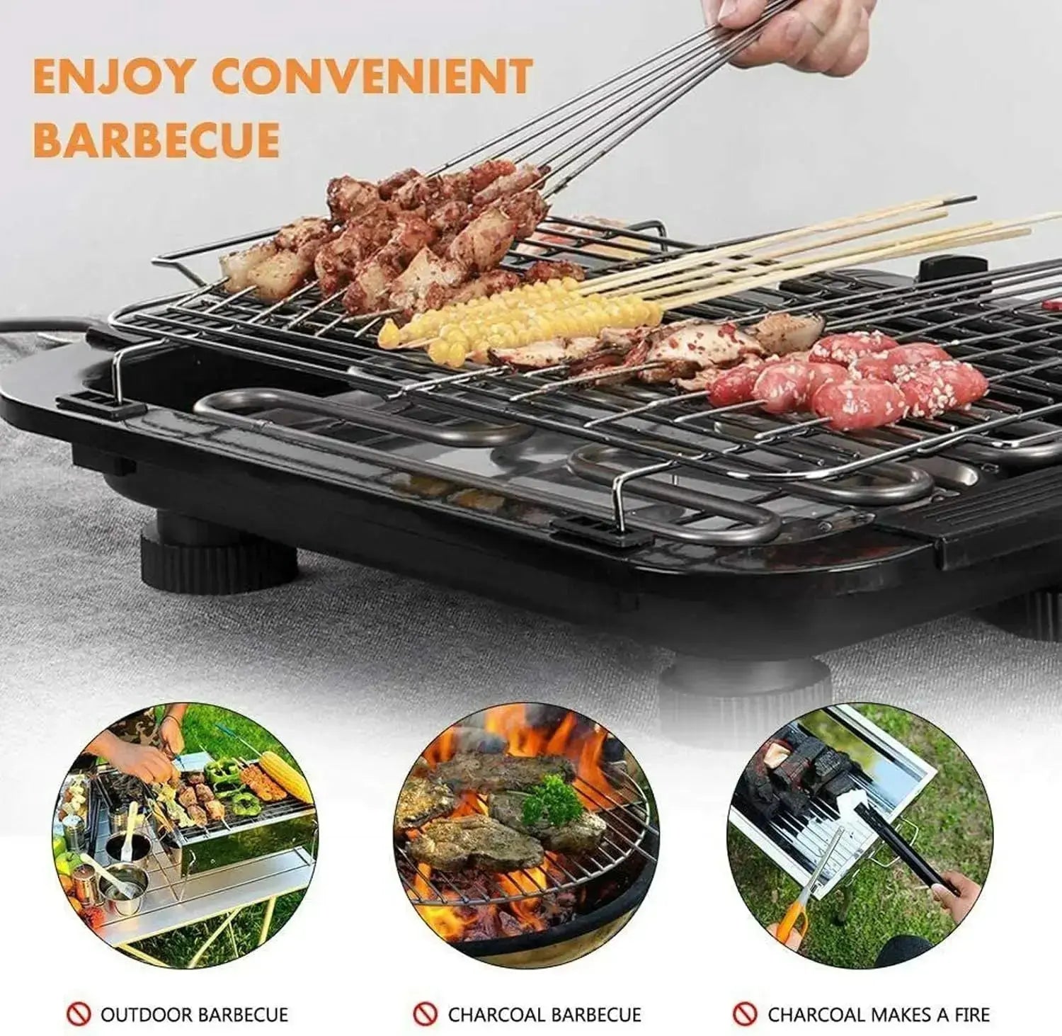 VickyHome 1500W Electric BBQ Grill – Smokeless Nonstick Barbecue Machine with Detachable Wire Grid Rack & Oil Drip Tray  Adomoo