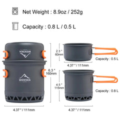 Widesea Camping 1.3L 2.3L Cookware Outdoor Cooking Set Heat Cooker Travel Tableware Pot Kettle Tourist Kitchen Utensil Equipment  Adomoo