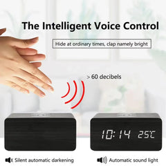 Wooden Digital Alarm Clock with Wireless Charging,  Clock with Time, Date,Temperature, Desk Clocks  Office,Bedside Clock Clock  Adomoo