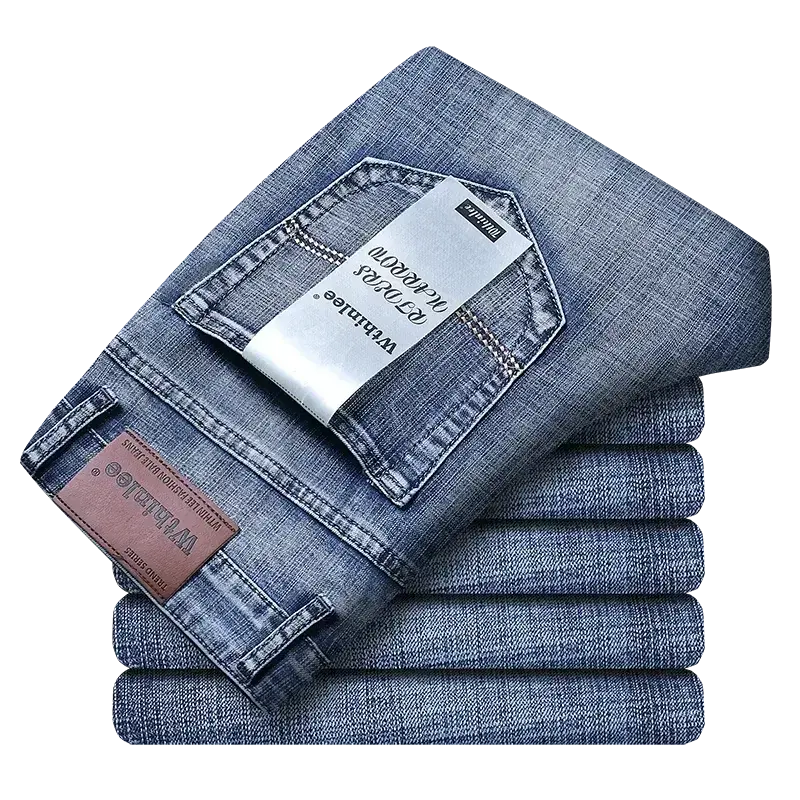 Wthinlee Men's Stretch Straight Jeans - Fashionable Classic Blue/Black Business Denim Trousers  Adomoo