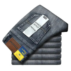 Wthinlee Men's Stretch Straight Jeans - Fashionable Classic Blue/Black Business Denim Trousers  Adomoo