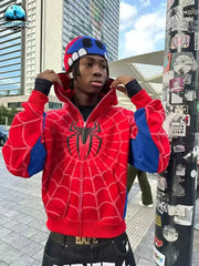 Y2K Spider Web Red Hoodie Sweatshirt - Harajuku Punk Grunge Women's Hip Hop Hoodie  Adomoo