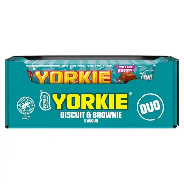 Yorkie DUO Biscuit & Brownie Flavour Milk Chocolate Bar 66g (Case of 24)  Adomoo