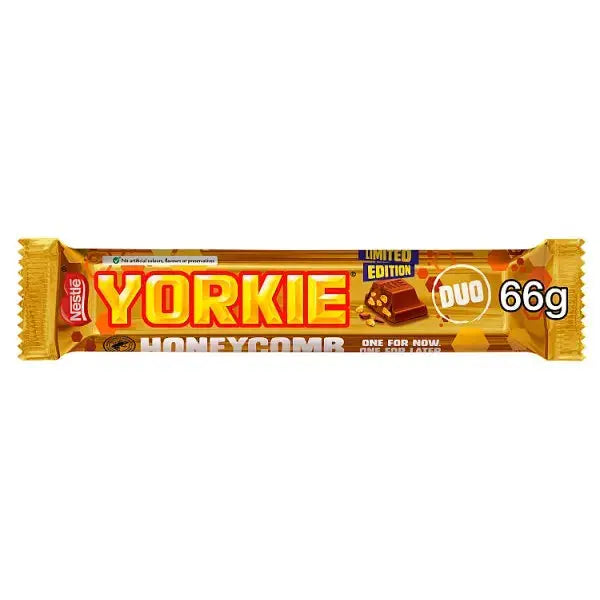 Yorkie Honeycomb Milk Chocolate DUO Bar 66g (Case of 24)  Adomoo