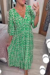New Plus Size Super Fairy V-neck Floral Dress For Beach Vacation, Loose Long Skirt  Adomoo
