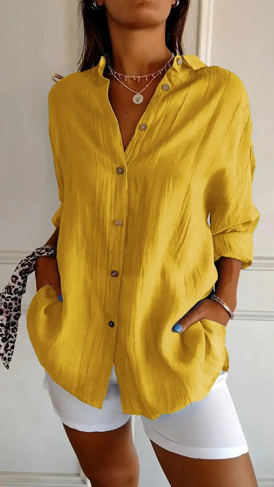 Popular Spring And Summer New Women's Loose Open Button Shirt Solid Color Top  Adomoo