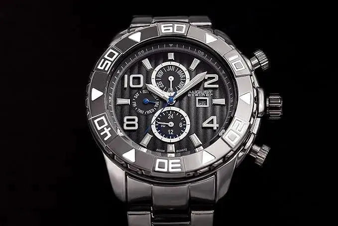 August Steiner Mens AS8130BK Black Multifunction Swiss Quartz Watch with Black Dial and Black Gold Bracelet  Adomoo