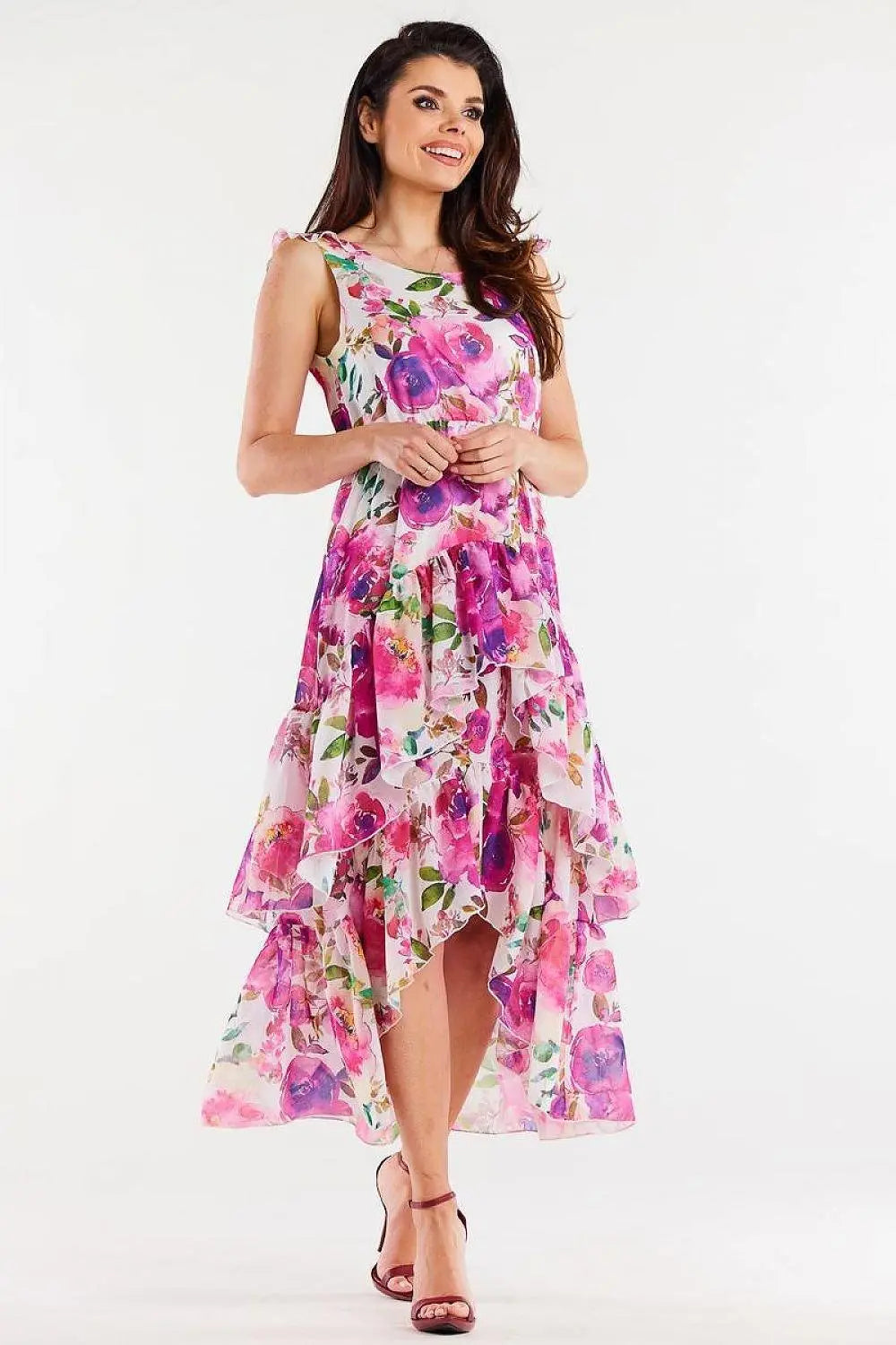 awama chiffon daydress with elastic lining, decorated at the bottom with two ruffles,  Adomoo