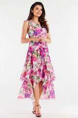 awama chiffon daydress with elastic lining, decorated at the bottom with two ruffles,  Adomoo