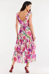 awama chiffon daydress with elastic lining, decorated at the bottom with two ruffles,  Adomoo