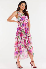 awama chiffon daydress with elastic lining, decorated at the bottom with two ruffles,  Adomoo