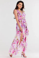 awama daydress made of chiffon on elastic lining, tied with a belt at the waist  Adomoo
