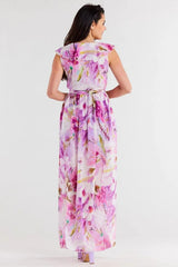 awama daydress made of chiffon on elastic lining, tied with a belt at the waist  Adomoo