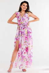 awama daydress made of chiffon on elastic lining, tied with a belt at the waist  Adomoo