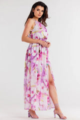 awama long chiffon daydress with elastic lining and thin straps tied at the back  Adomoo
