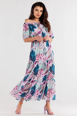 awama long chiffon dress with elastic lining  Adomoo