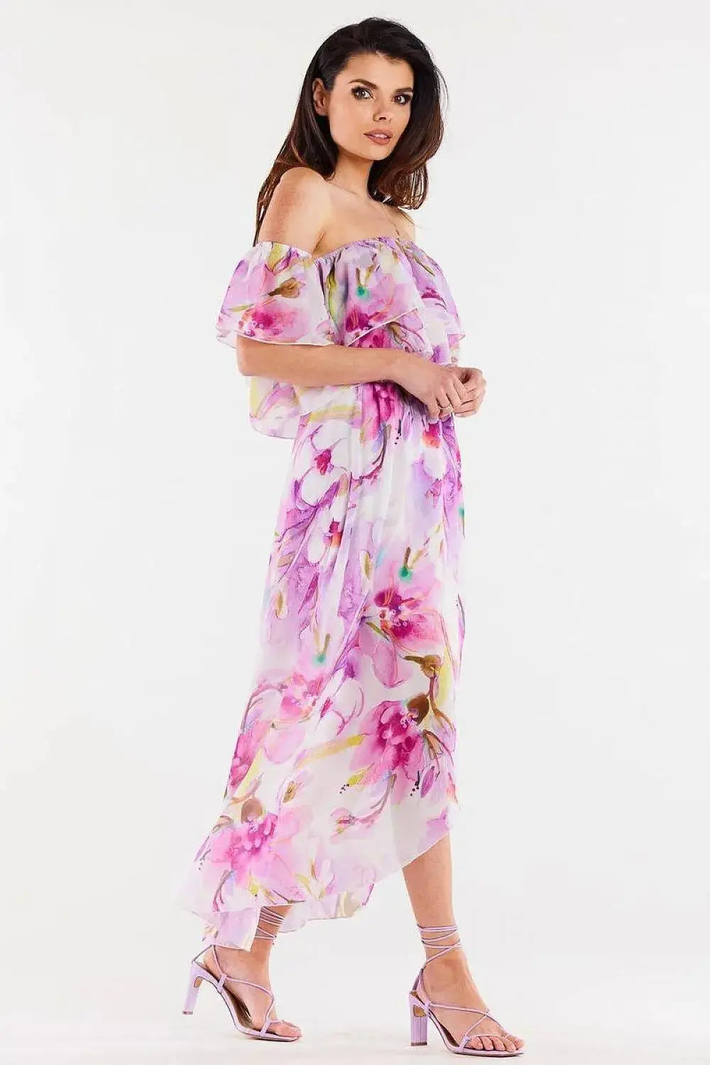 awama long, asymmetrical chiffon skirt with elastic lining  Adomoo