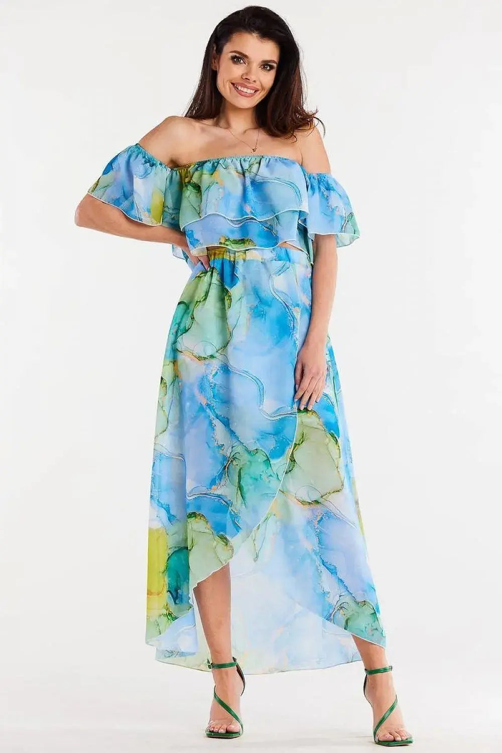 awama long, asymmetrical chiffon skirt with elastic lining  Adomoo