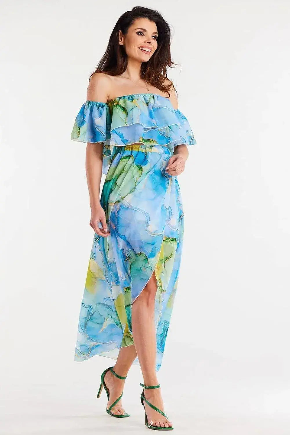 awama long, asymmetrical chiffon skirt with elastic lining  Adomoo