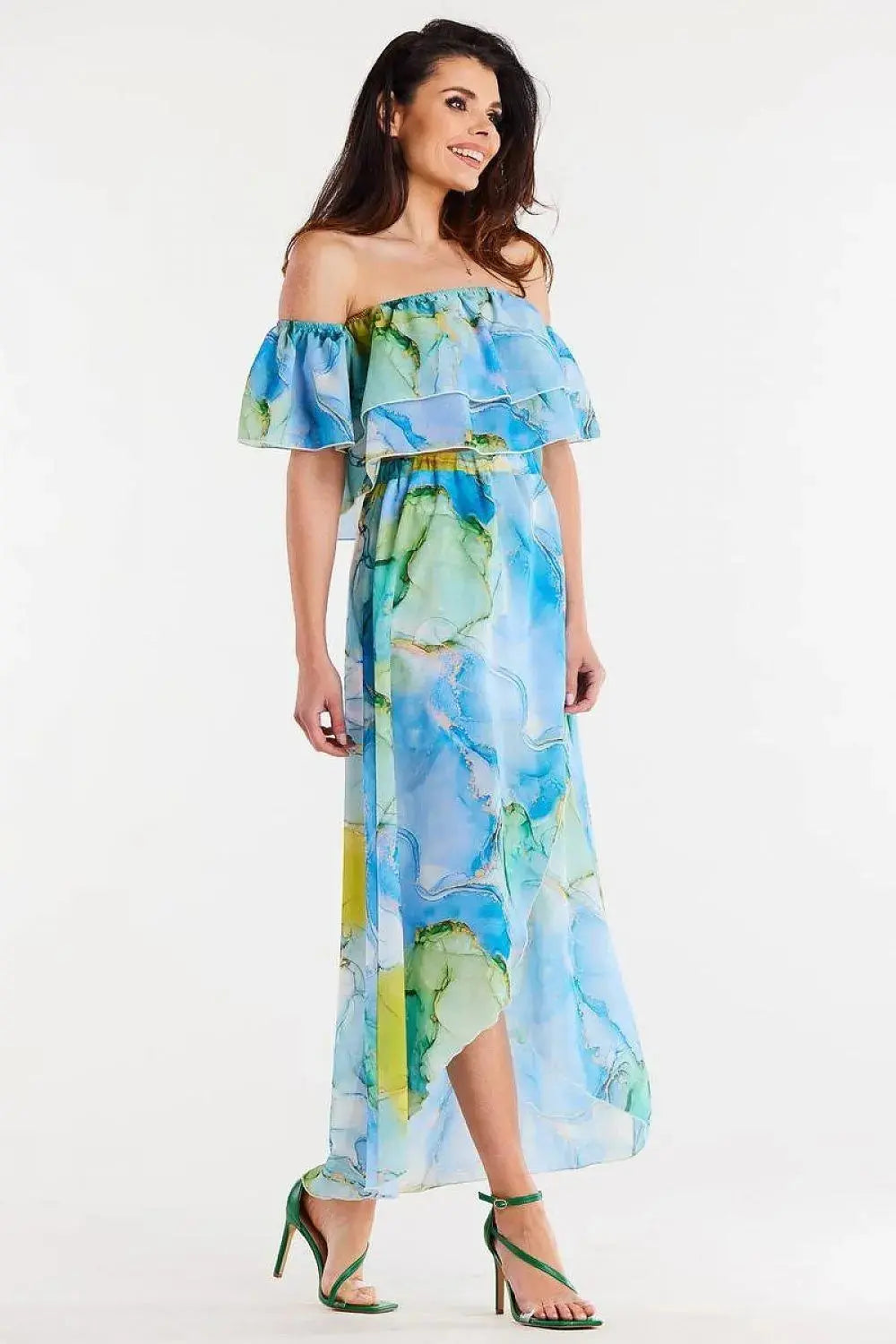 awama long, asymmetrical chiffon skirt with elastic lining  Adomoo