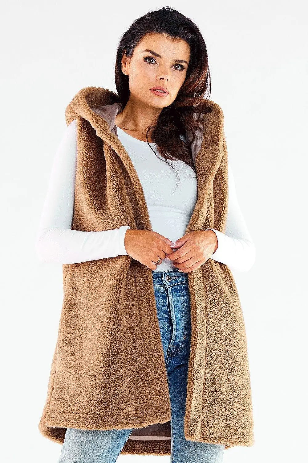 awama pleasant material warm hooded vest with pockets  Adomoo