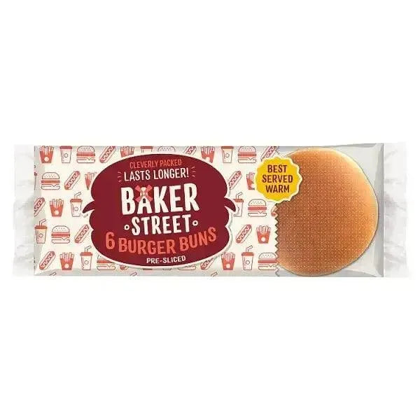 Baker Street 6 Burger Buns Pre-Sliced - Honesty Sales U.K