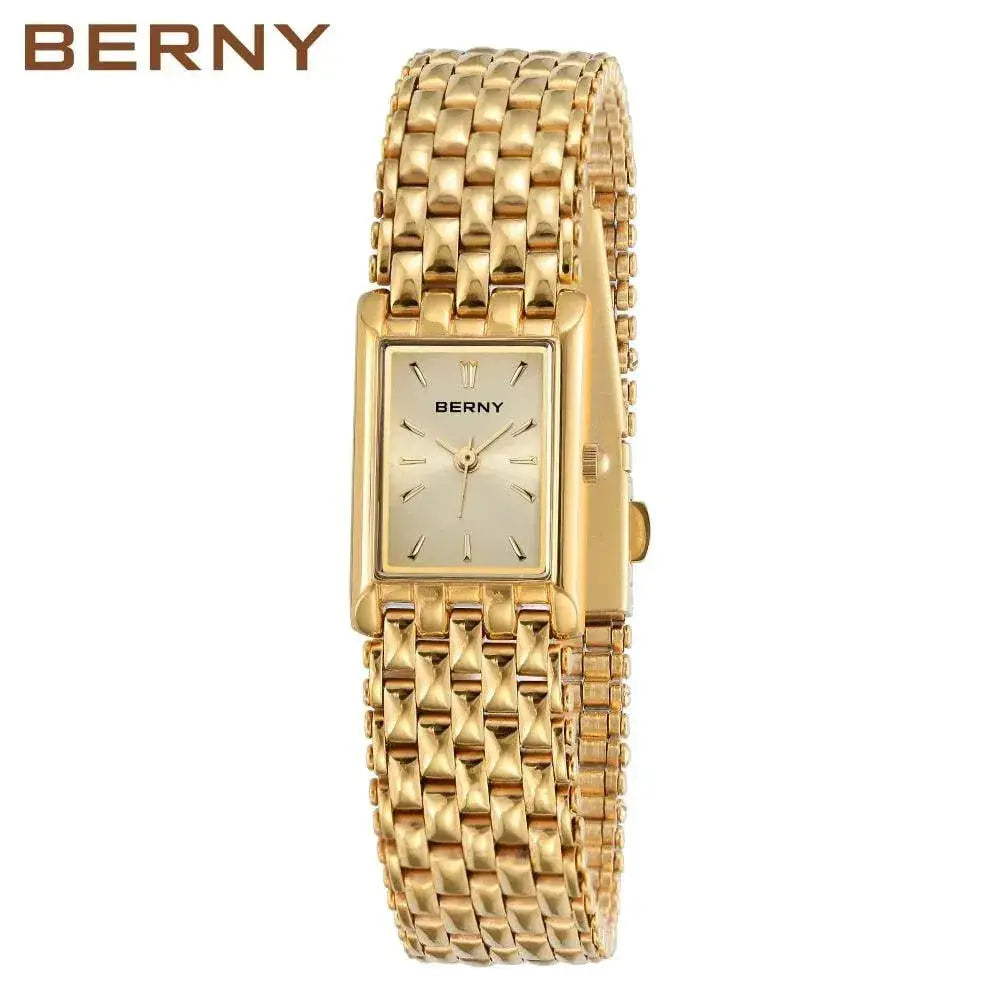 BERNY Quartz Watch for Women Luxury Fashion Women's Wristwatch Waterproof Golden Female Clock Stainless Steel Gold Ladies Watch  Adomoo