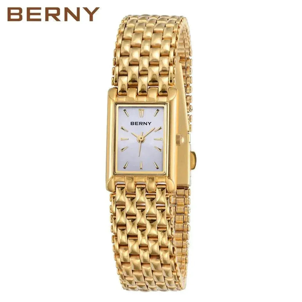 BERNY Quartz Watch for Women Luxury Fashion Women's Wristwatch Waterproof Golden Female Clock Stainless Steel Gold Ladies Watch  Adomoo